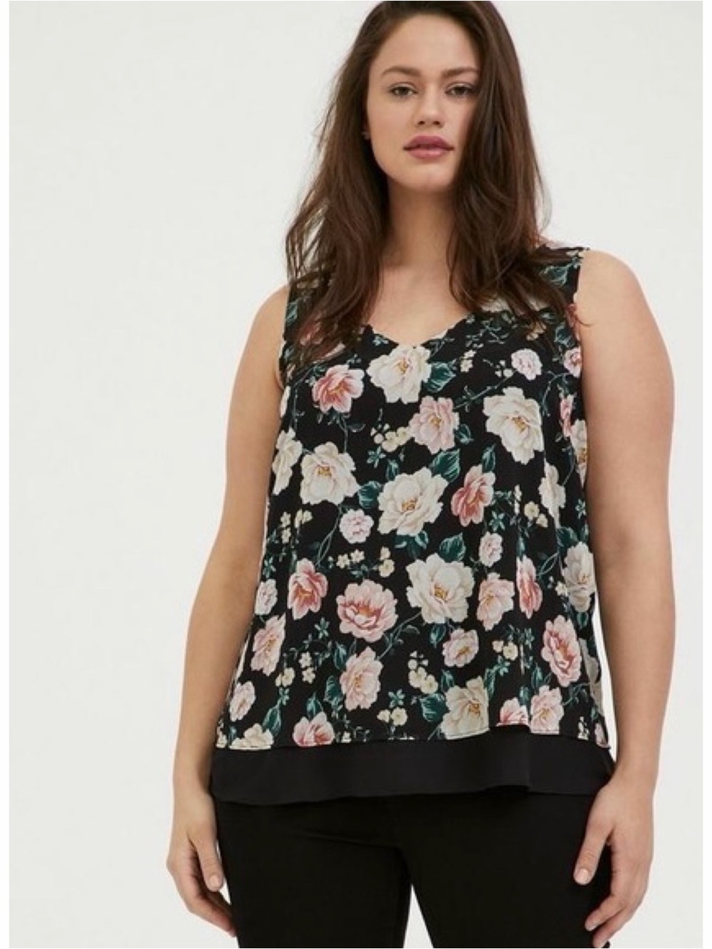 Torrid Georgette Black Floral Chiffon Double Layer Sleeveless Tank Top 1X